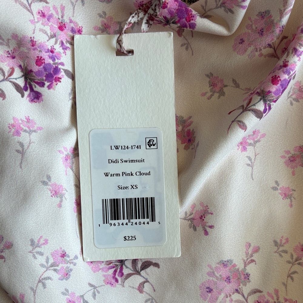 LoveShackFancy Cream Bandeau with Pink Floral Print Size XS NWT - Picture 3 of 7